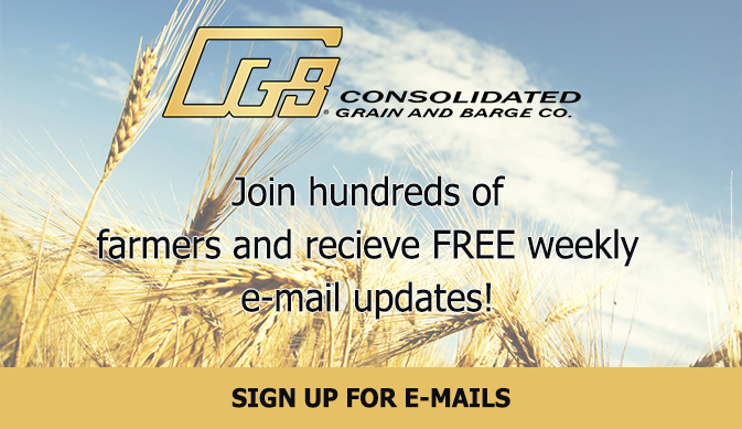 background is a golden wheat field with a blue sky on top is the CGB Grain logo and the text reads to sign up for free bi-weekly emails with a sign up button